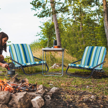 2 Pack Low Folding Beach Chairs for Adults with Cushion, Blue Beach & Lawn Chairs at Gallery Canada