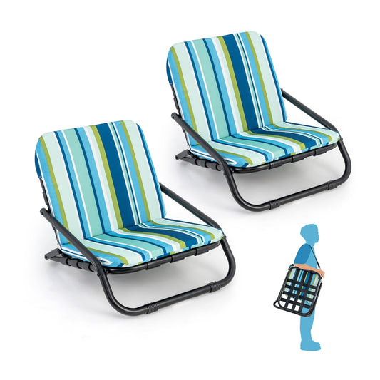 Low Folding Beach Chairs, 2 Pack With Cushion, Blue Beach & Lawn Chairs Blue at Gallery Canada