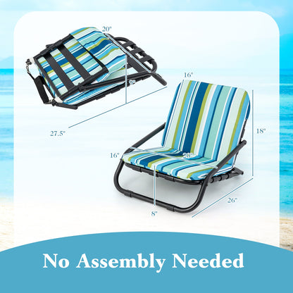 2 Pack Low Folding Beach Chairs for Adults with Cushion, Blue Beach & Lawn Chairs at Gallery Canada