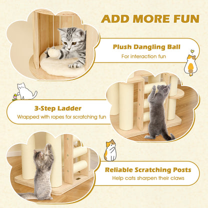 71 Inch Tall Cat Tree Wooden Cat Tower with Cozy Perch Condo Space Capsule, Natural Cat Trees Condos & Scratchers at Gallery Canada