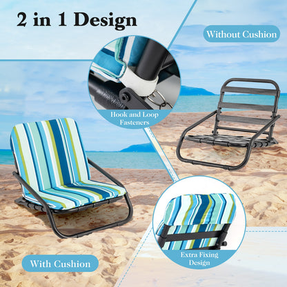 2 Pack Low Folding Beach Chairs for Adults with Cushion, Blue Beach & Lawn Chairs at Gallery Canada