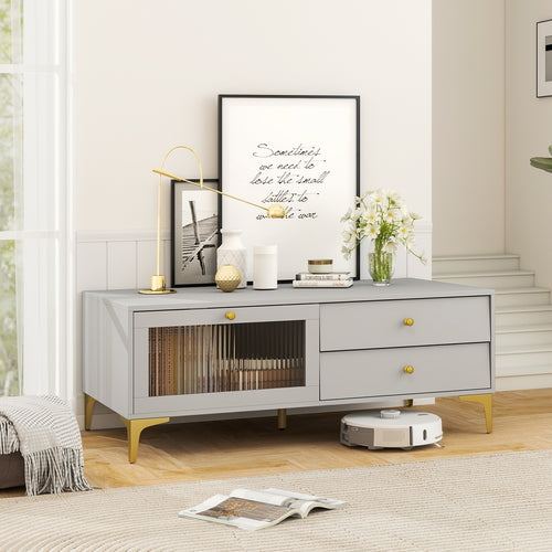 TV Stand with Compartment and Drawers for 55 Inch TV, Gray