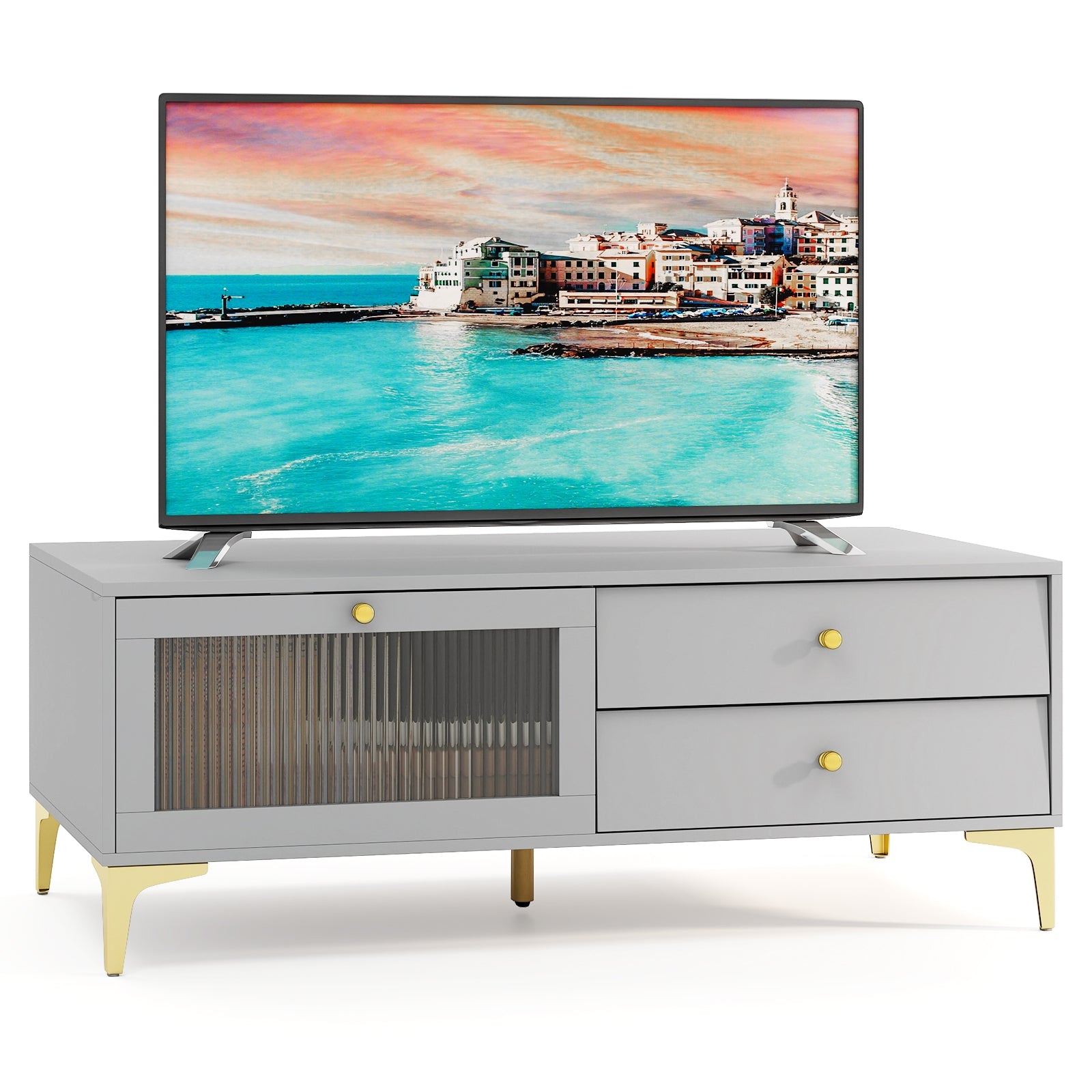 TV Stand with Compartment and Drawers for 55 Inch TV, Gray Entertainment Centers & TV Stands at Gallery Canada