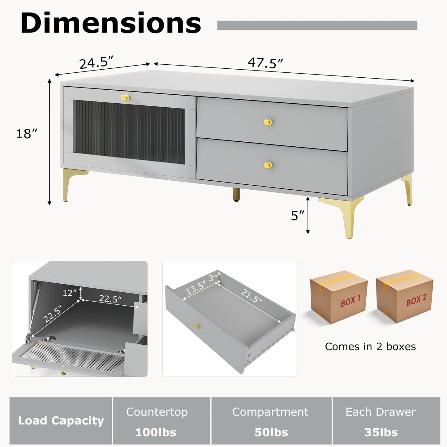 TV Stand with Compartment and Drawers for 55 Inch TV, Gray Entertainment Centers & TV Stands at Gallery Canada