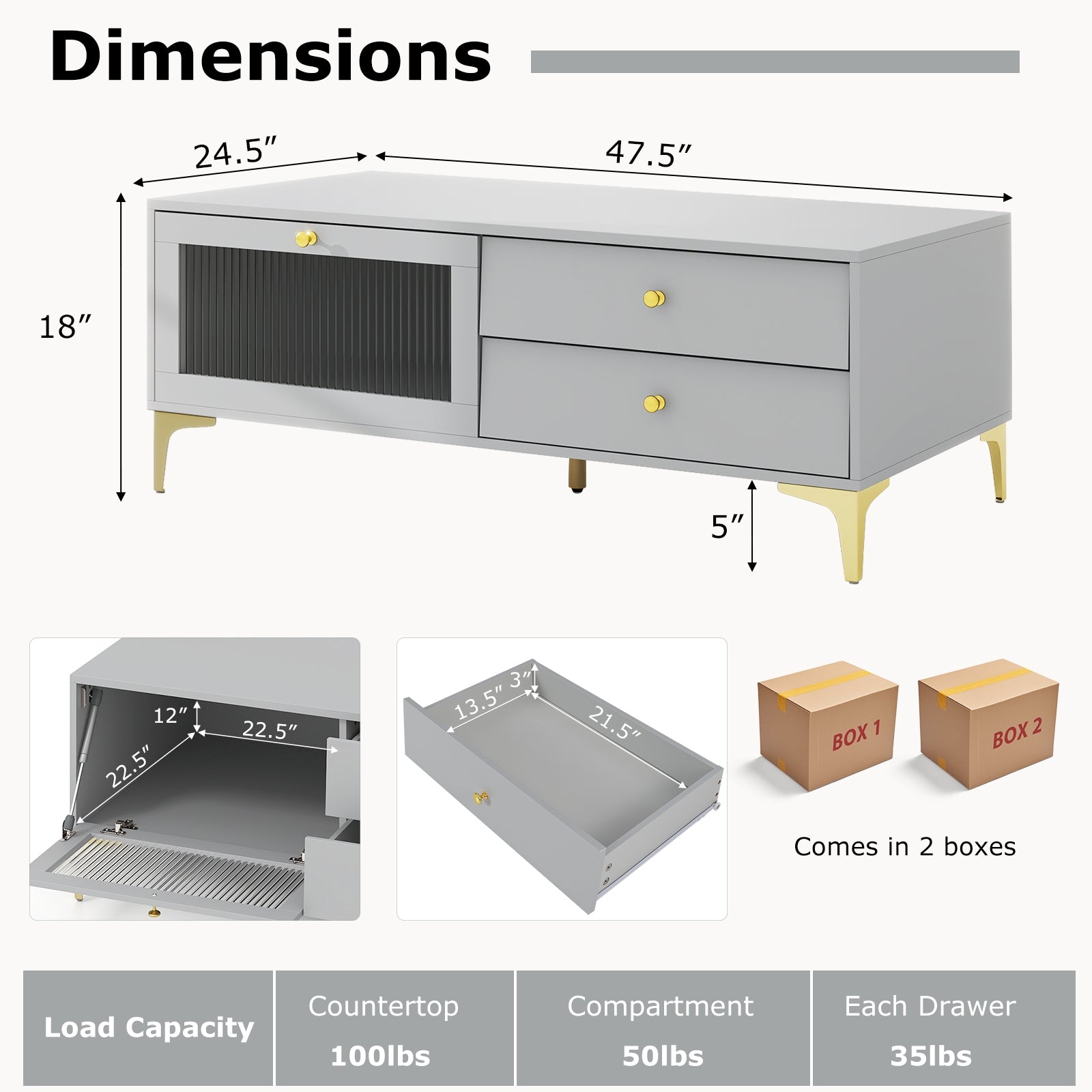 TV Stand with Compartment and Drawers for 55 Inch TV, Gray Entertainment Centers & TV Stands at Gallery Canada
