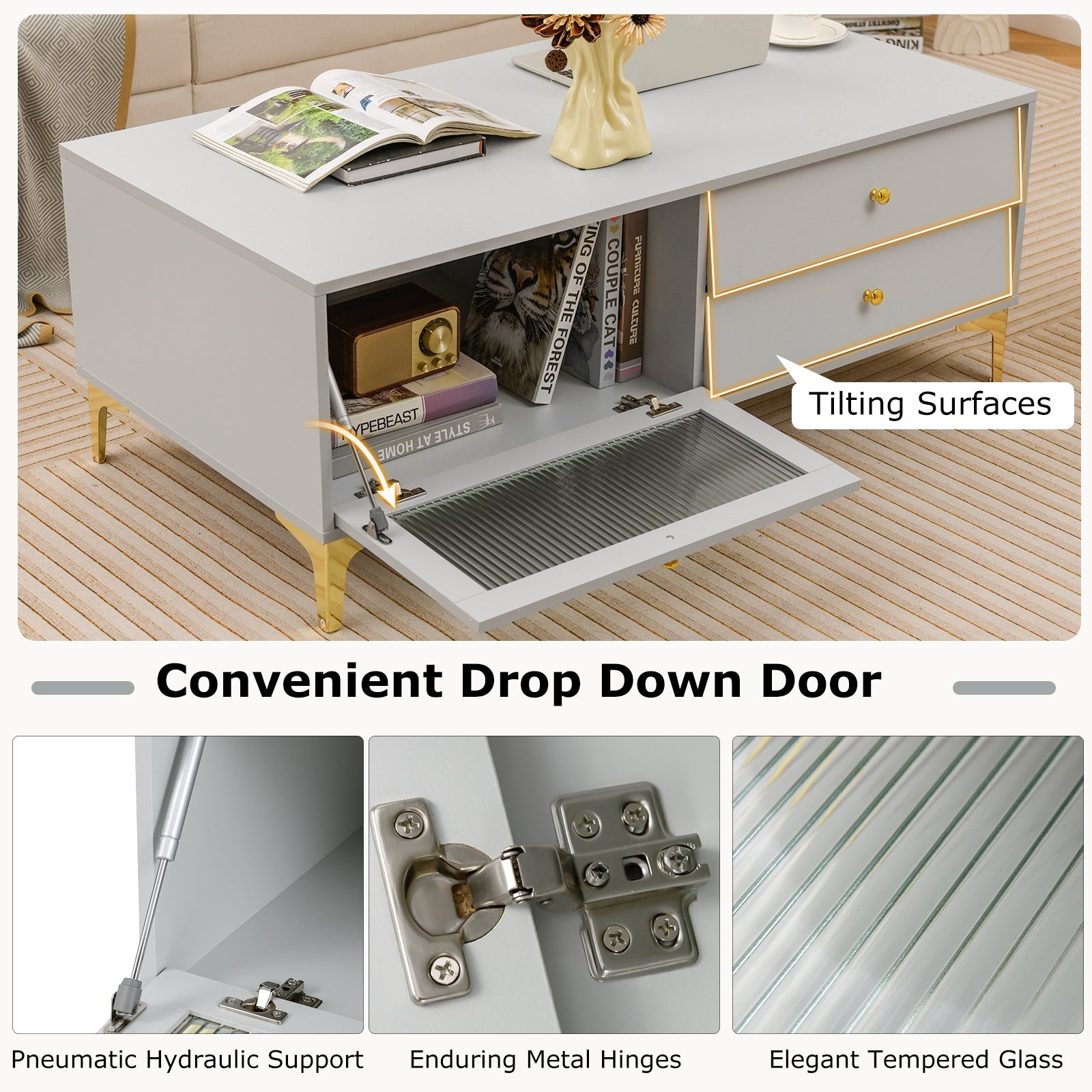 TV Stand with Compartment and Drawers for 55 Inch TV, Gray Entertainment Centers & TV Stands at Gallery Canada