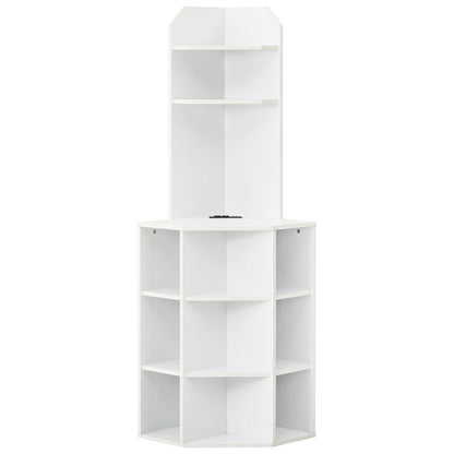 6-Tier Corner Shelf With Charging Station, 2 USB Ports, White Corner Desks at Gallery Canada