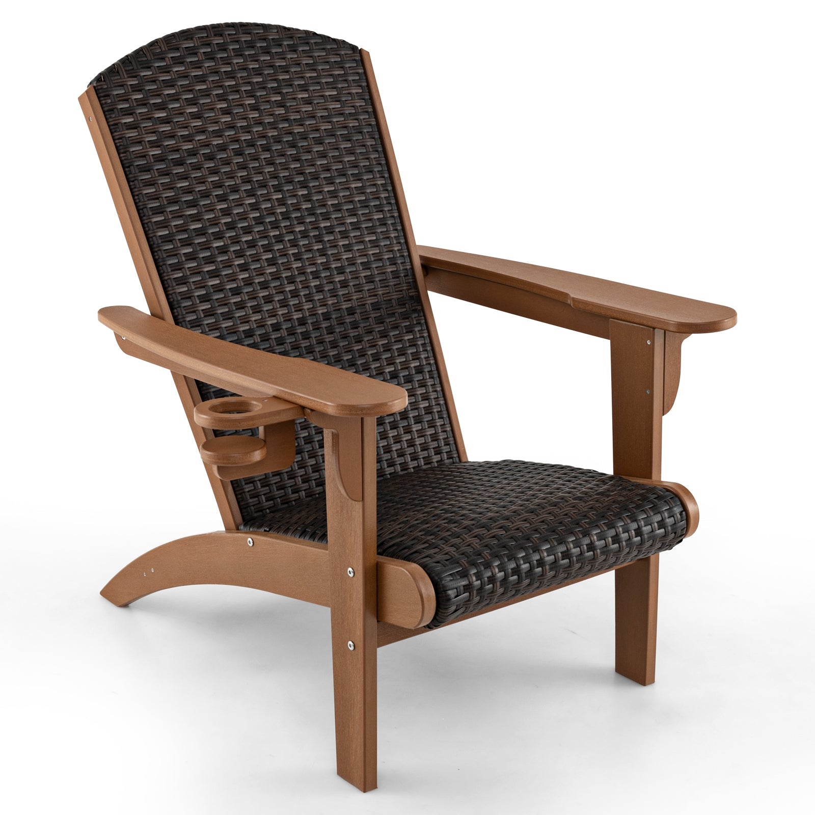 Patio Adirondack Chair with Rattan Padded Seat and Hidden Cupholder, Coffee Adirondack Chairs at Gallery Canada