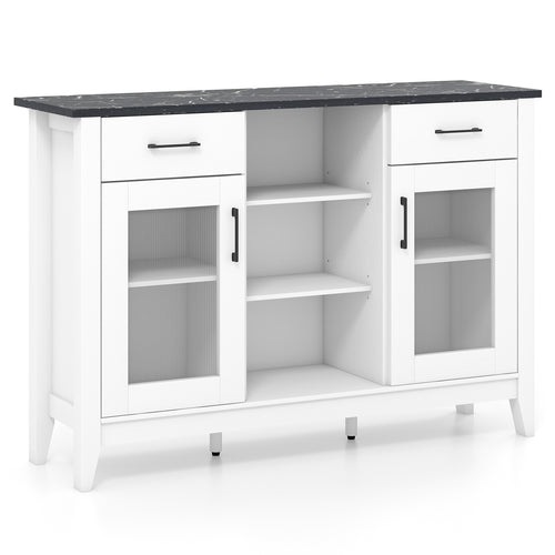 Sideboard Buffet Cabinet with 2 Drawers and 4 Adjustable Shelves, White