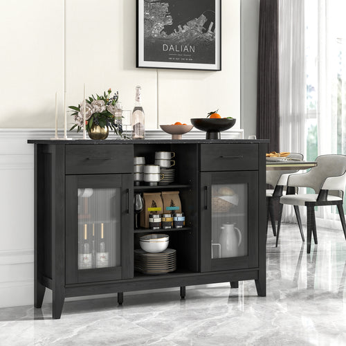 Sideboard Buffet Cabinet with 2 Drawers and 4 Adjustable Shelves, Black