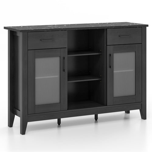Sideboard Buffet Cabinet, 2 Drawers, 4 Adjustable Shelves, Black