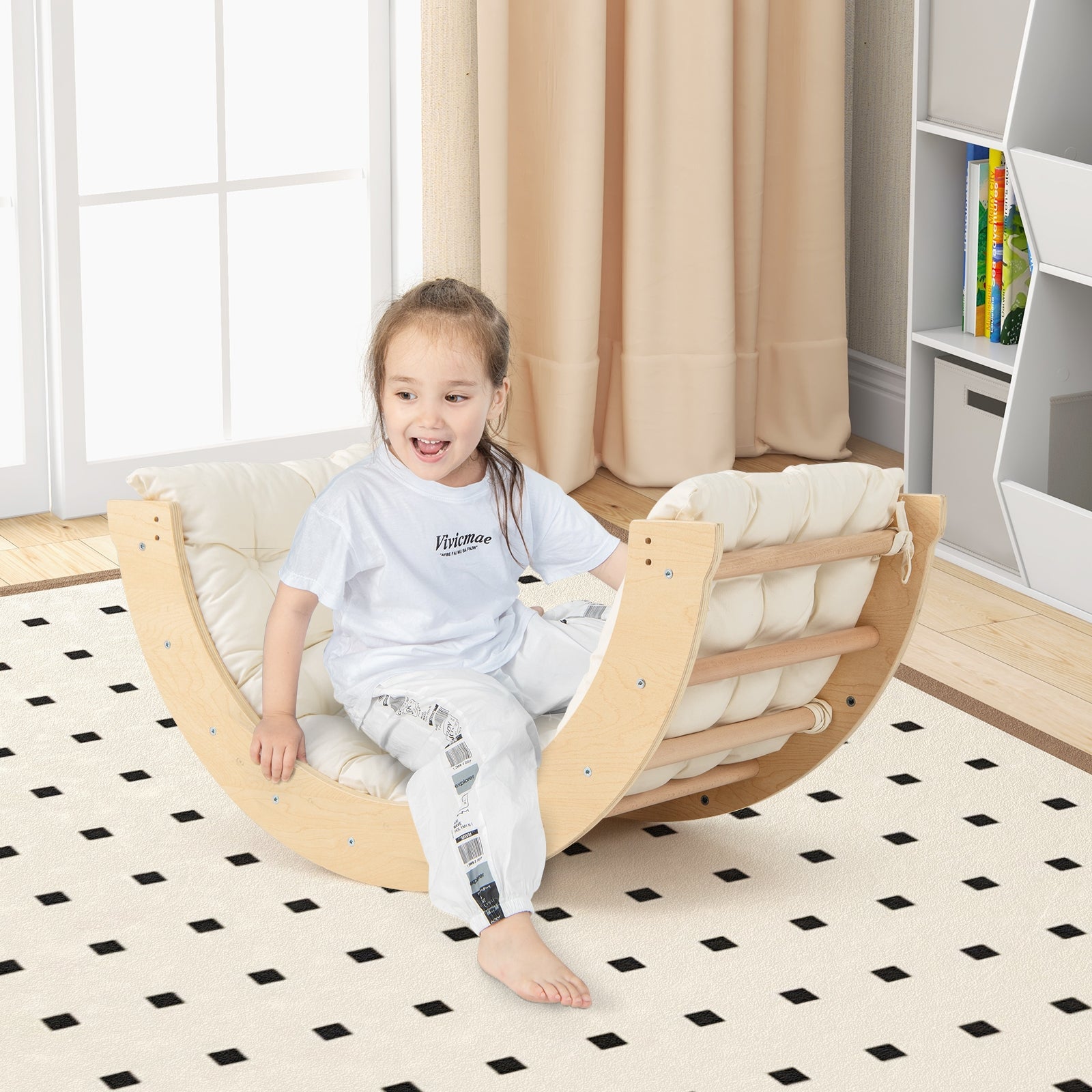 Kids Climbing Arch Playset, 6 In 1, Removable Cushion, Natural Climbers & Slides at Gallery Canada