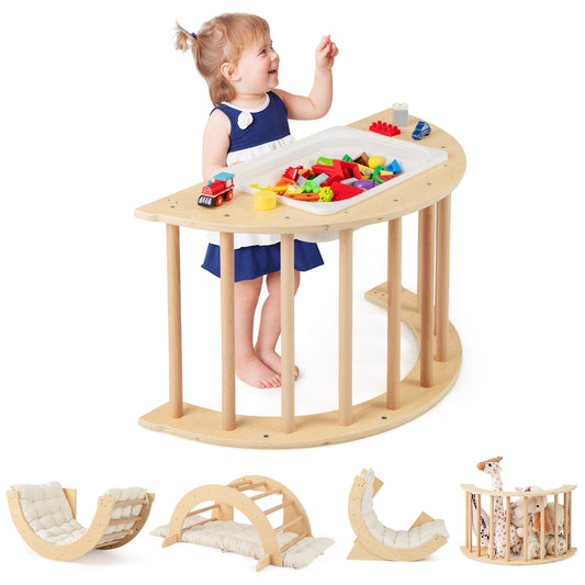 Kids Climbing Arch Playset, 6 In 1, Removable Cushion, Natural Climbers & Slides Natural at Gallery Canada