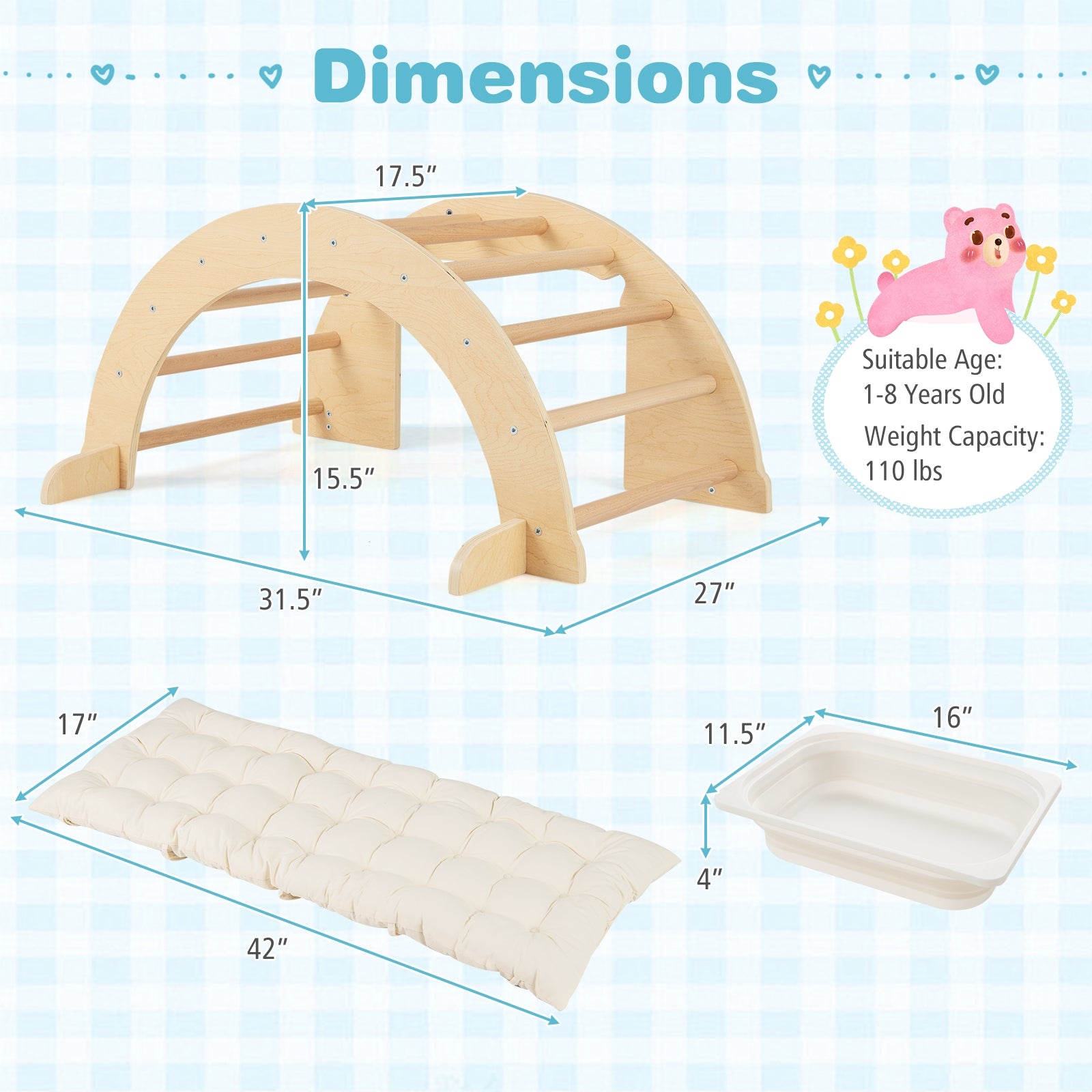 Kids Climbing Arch Playset, 6 In 1, Removable Cushion, Natural Climbers & Slides at Gallery Canada