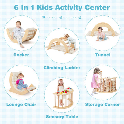 Kids Climbing Arch Playset, 6 In 1, Removable Cushion, Natural Climbers & Slides at Gallery Canada