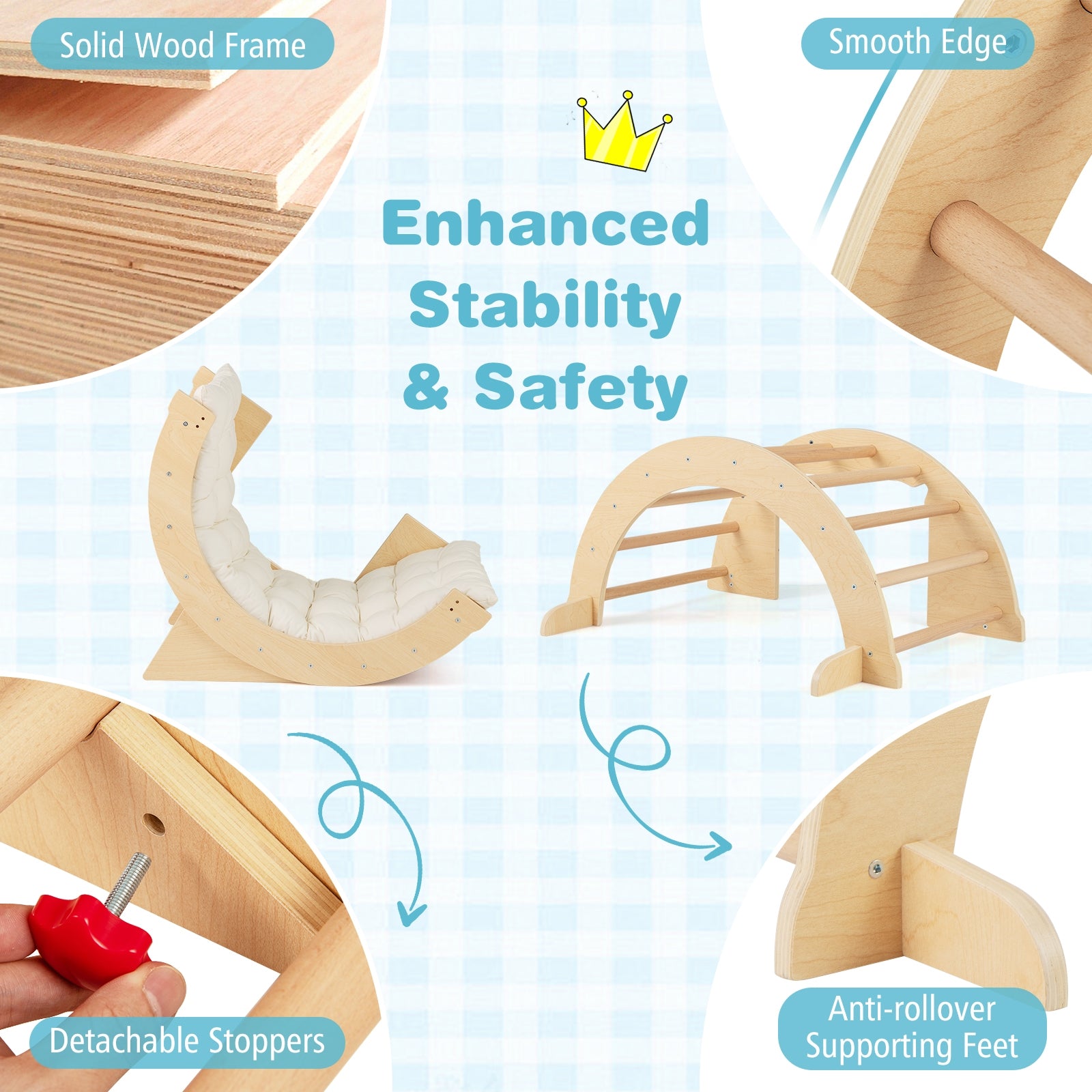Kids Climbing Arch Playset, 6 In 1, Removable Cushion, Natural Climbers & Slides at Gallery Canada