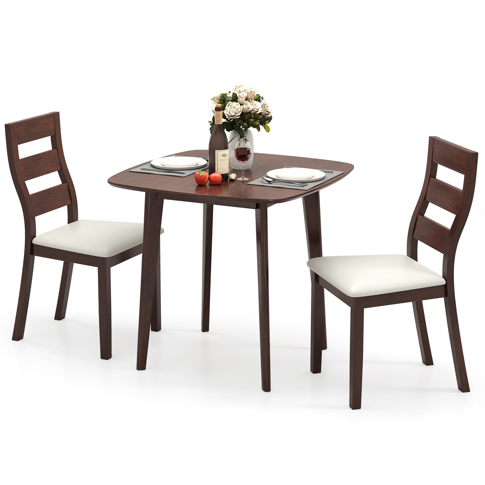 3-Piece Dining Table Set with Wooden Square Kitchen Table and 2 Chairs, Walnut Dining Room Sets Walnut at Gallery Canada