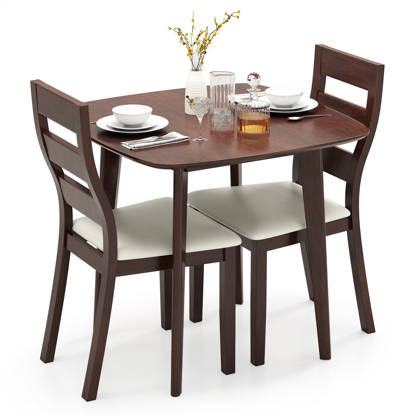 3-Piece Dining Table Set with Wooden Square Kitchen Table and 2 Chairs, Walnut Dining Room Sets at Gallery Canada