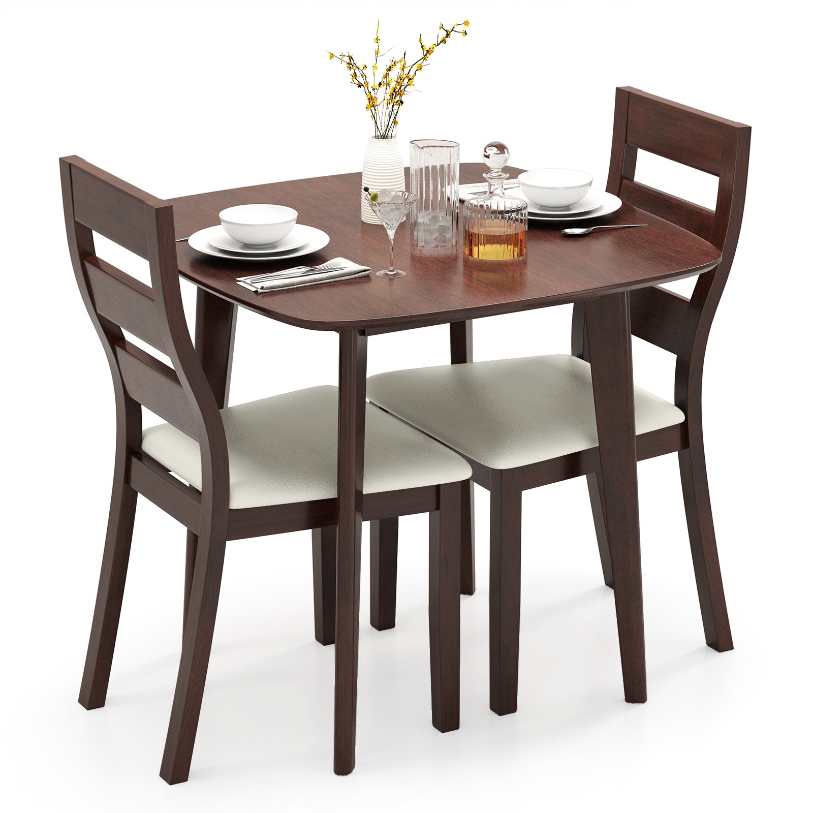 3-Piece Dining Table Set with Wooden Square Kitchen Table and 2 Chairs, Walnut Dining Room Sets at Gallery Canada