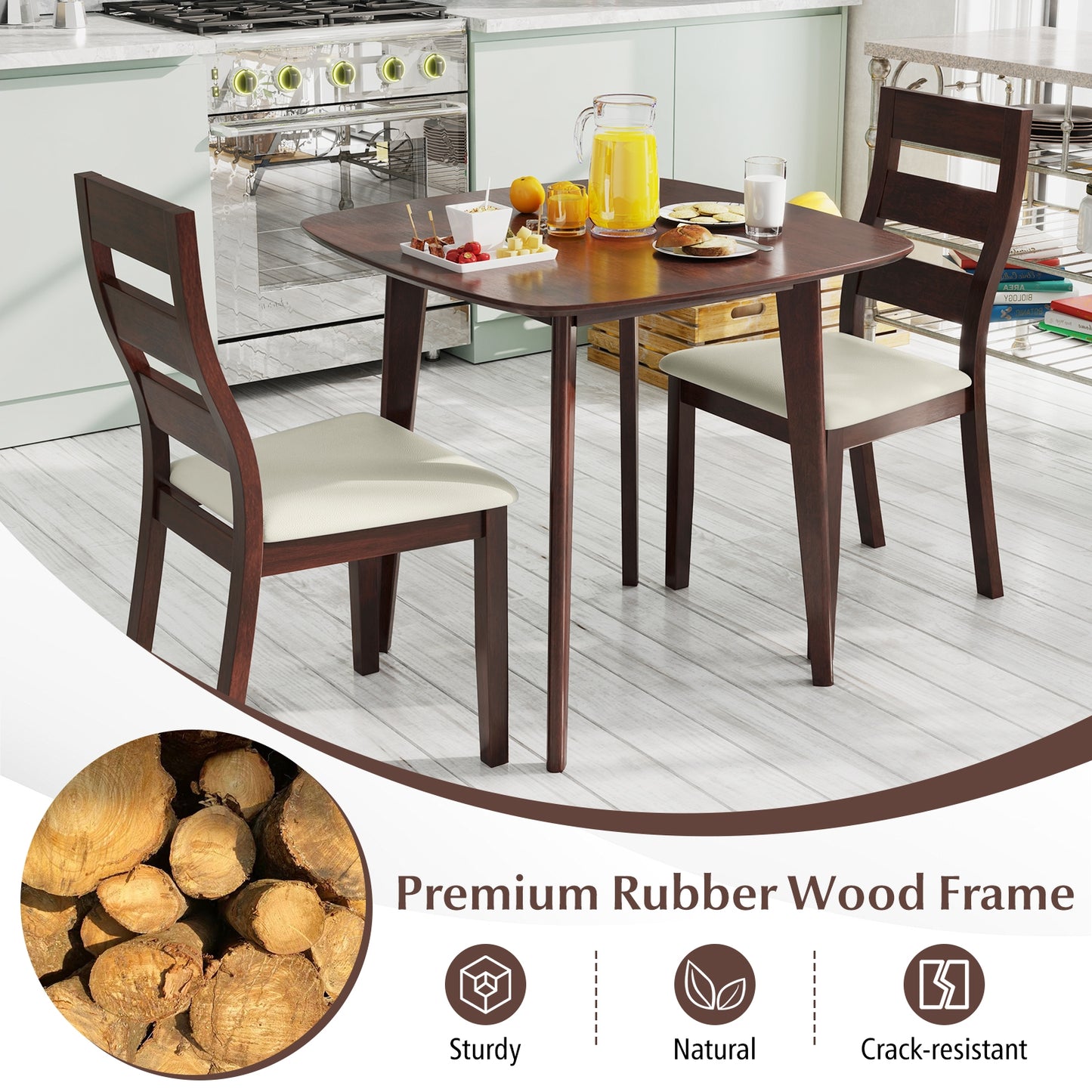 3-Piece Dining Table Set with Wooden Square Kitchen Table and 2 Chairs, Walnut Dining Room Sets at Gallery Canada