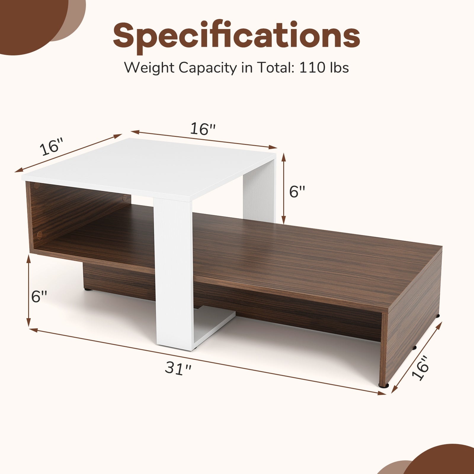 2-Tier Geometric Coffee Table, Storage Shelves, And Brown, White Coffee Tables at Gallery Canada