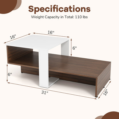 2-Tier Geometric Coffee Table, Storage Shelves, And Brown, White Coffee Tables at Gallery Canada