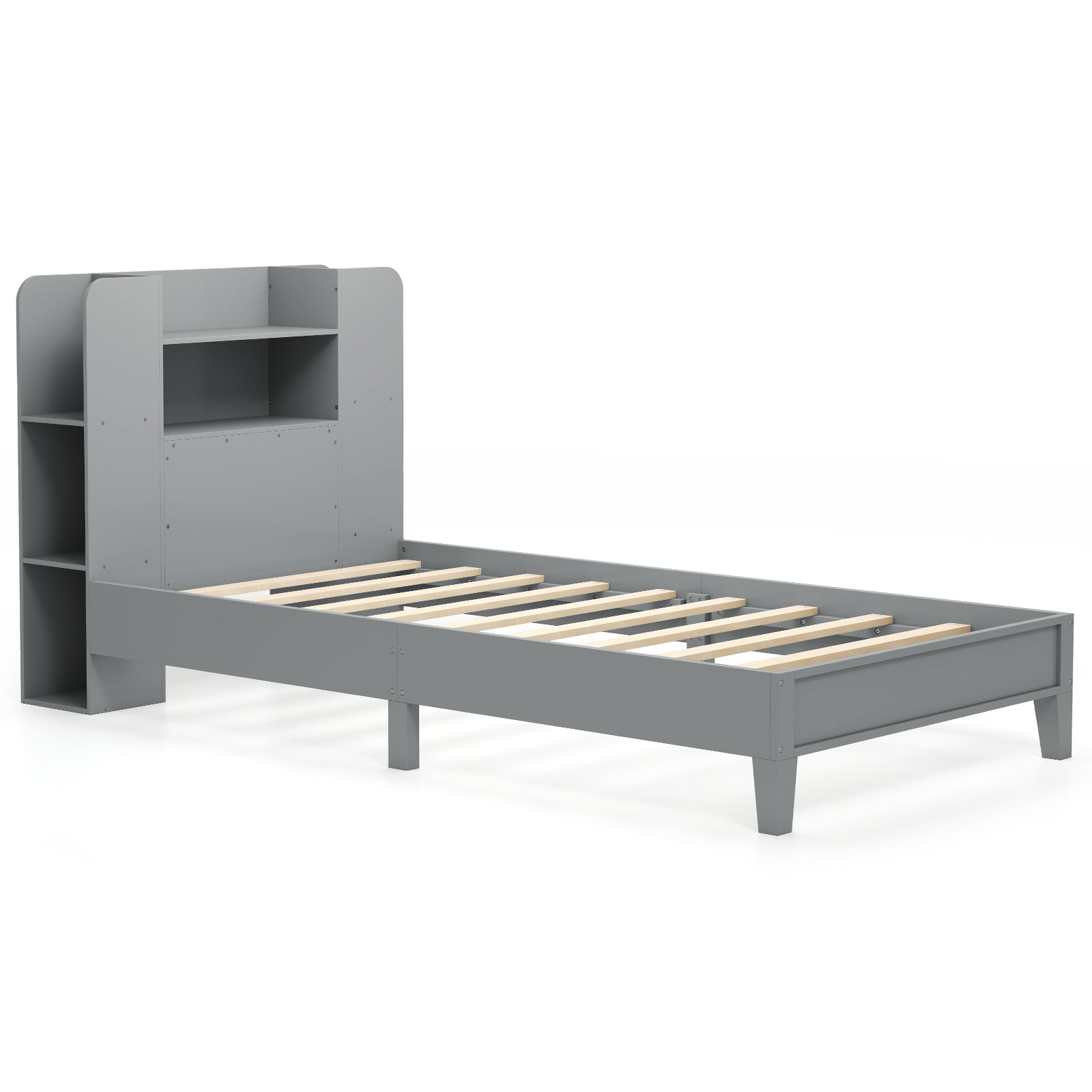 Twin Size Wooden Platform Bed Frame, Bookcase Headboard, Gray Toddler Beds Gray at Gallery Canada