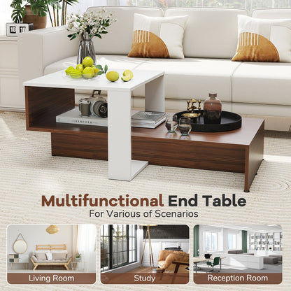 2-Tier Geometric Coffee Table, Storage Shelves, And Brown, White Coffee Tables at Gallery Canada
