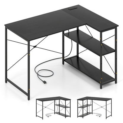 L-shaped 47 Inch Reversible Corner Desk with Adjustable Storage Shelves, Black L-Shaped Desks Black at Gallery Canada