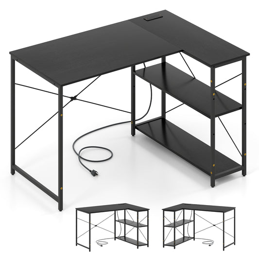L-shaped 47 Inch Reversible Corner Desk with Adjustable Storage Shelves, Black L-Shaped Desks Black at Gallery Canada