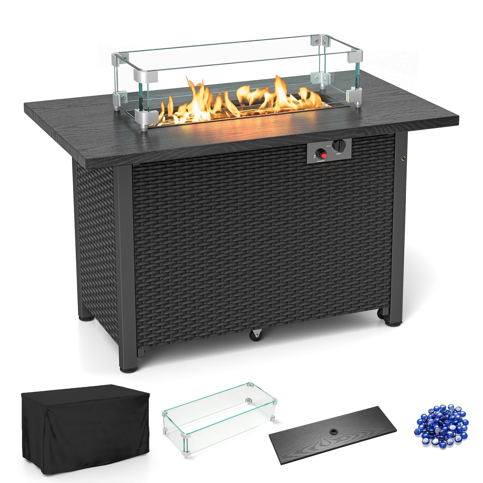 50000 BTU 2 Inch ropane Gas Fire Pit Table with Wind Guard and Glass Rocks, Black Fire Pit Tables at Gallery Canada