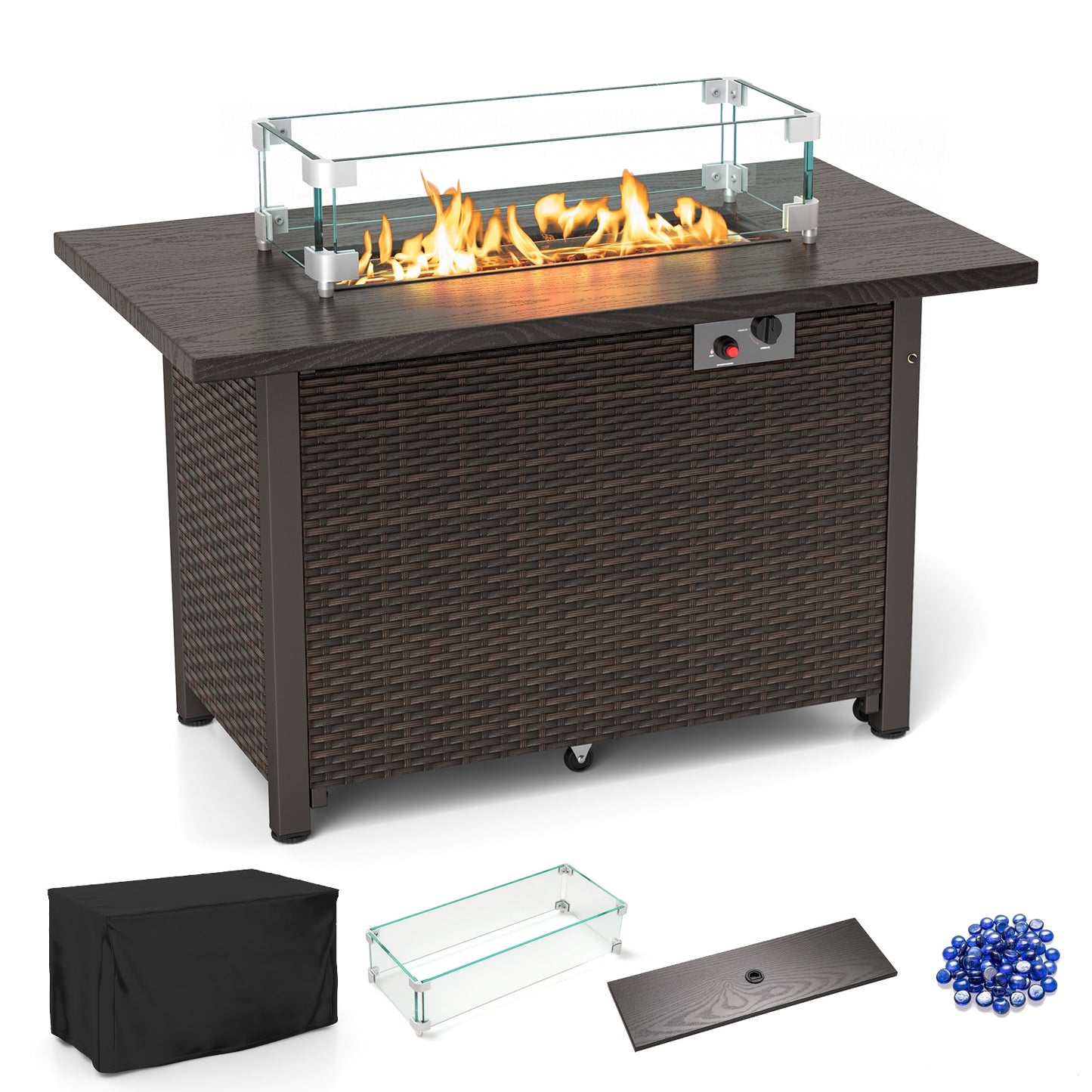50000 BTU 2 Inch Propane Gas Fire Pit Table, Brown