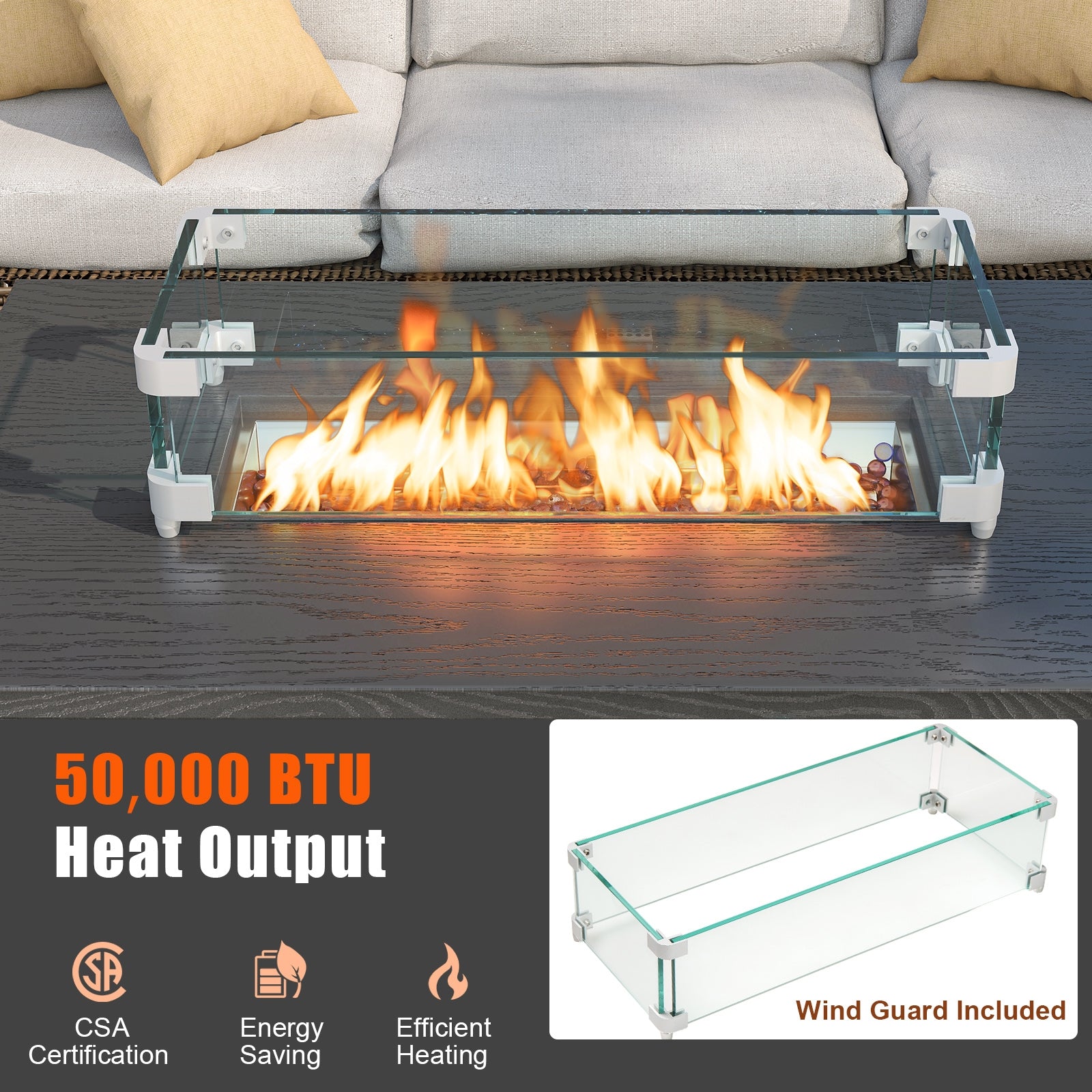 50000 BTU 2 Inch Propane Gas Fire Pit Table, Brown Fire Pit Tables at Gallery Canada