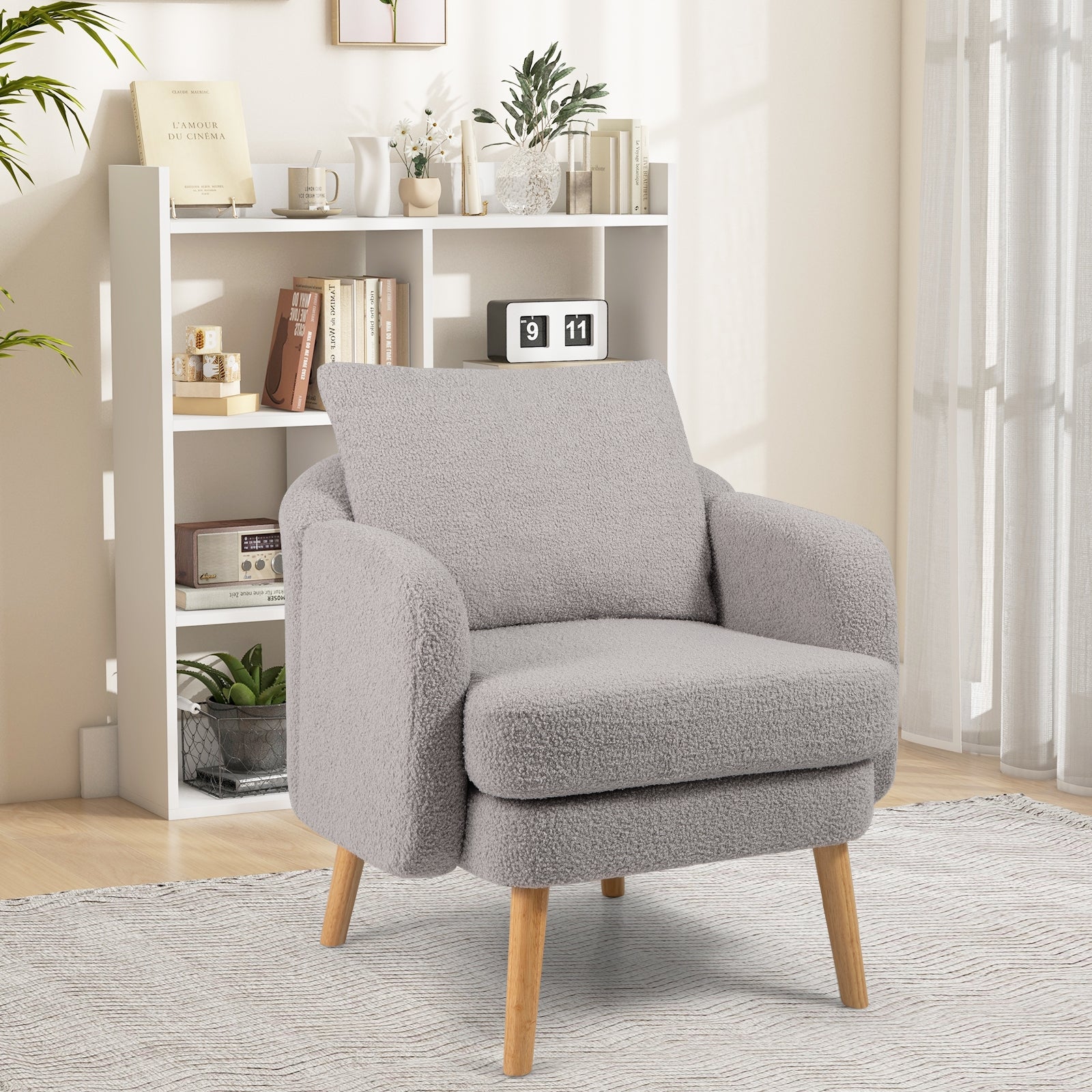 Sherpa Accent Chair Modern Living Room Chair with Seat Cushion-Grey, Gray Accent Chairs at Gallery Canada