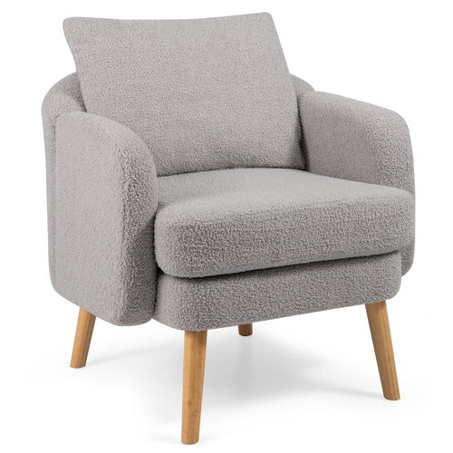 Sherpa Accent Chair Modern Living Room Chair with Seat Cushion-Grey, Gray