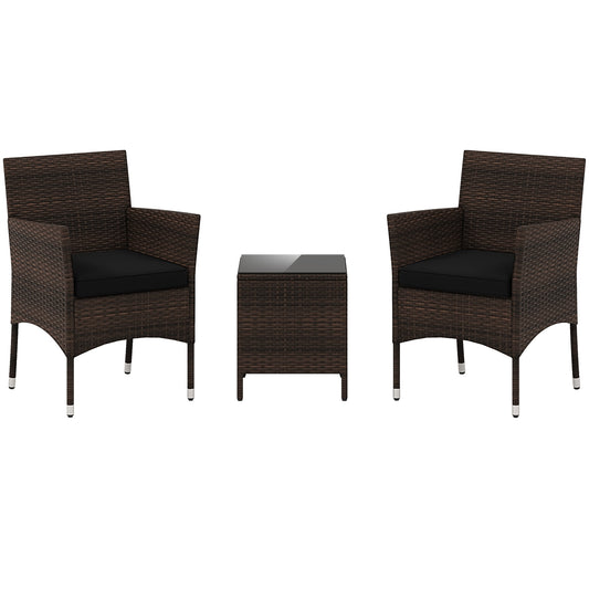 3 Piece Outdoor Conversation Set, Cushioned Seat, Glass Tabletop, Black Patio Conversation Sets Black at Gallery Canada