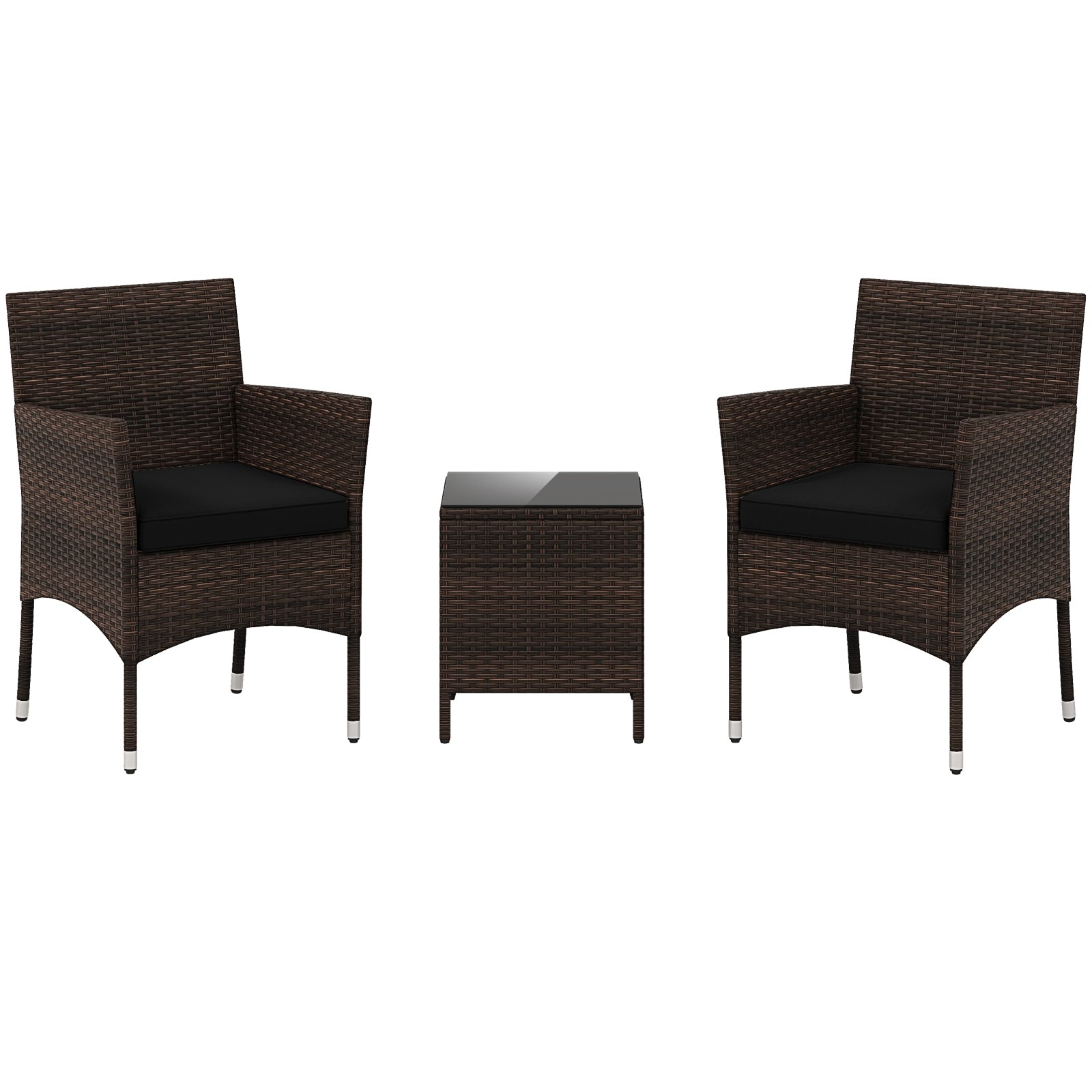 3 Piece Outdoor Conversation Set, Cushioned Seat, Glass Tabletop, Black Patio Conversation Sets Black at Gallery Canada