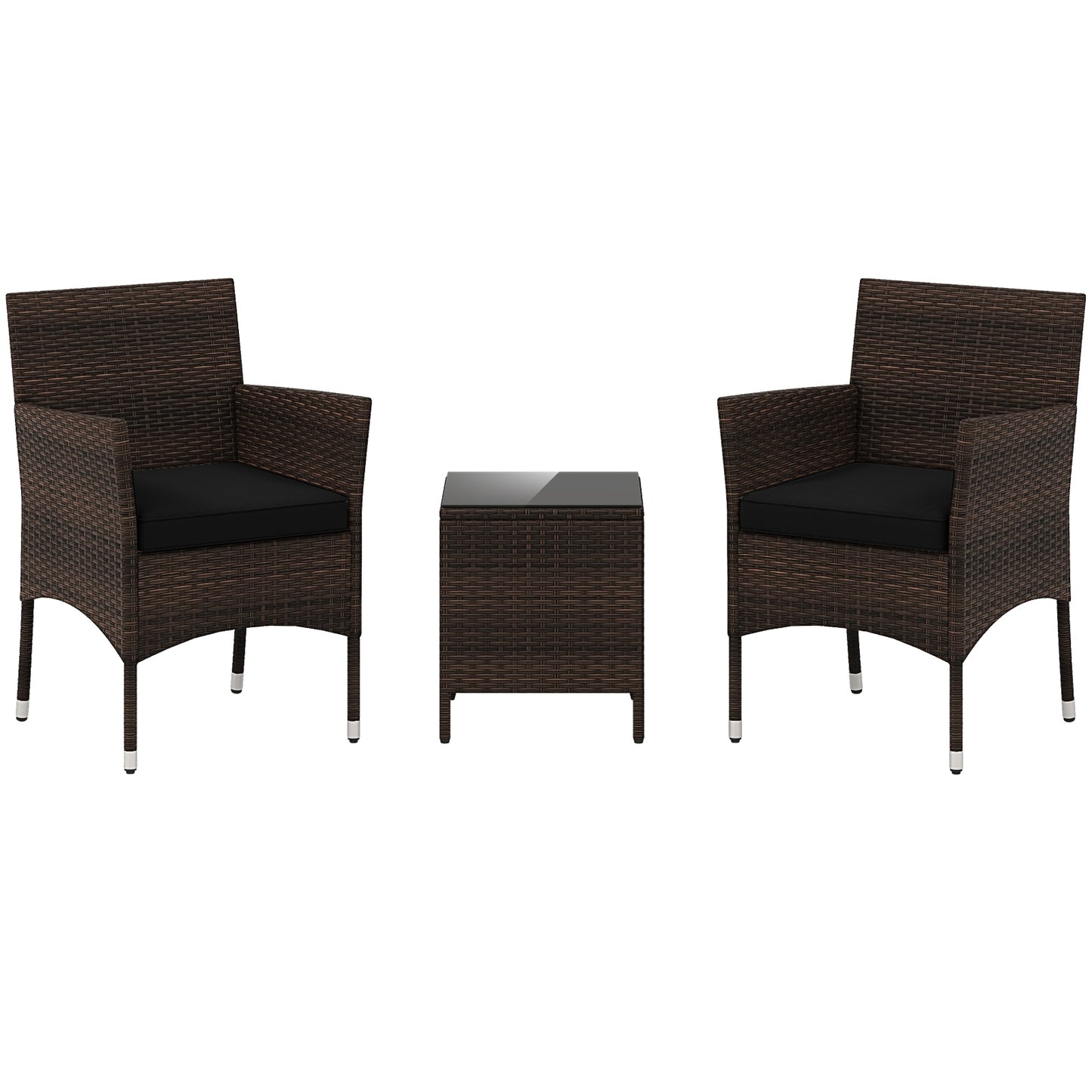 3 Piece Outdoor Conversation Set, Cushioned Seat, Glass Tabletop, Black Patio Conversation Sets Black at Gallery Canada