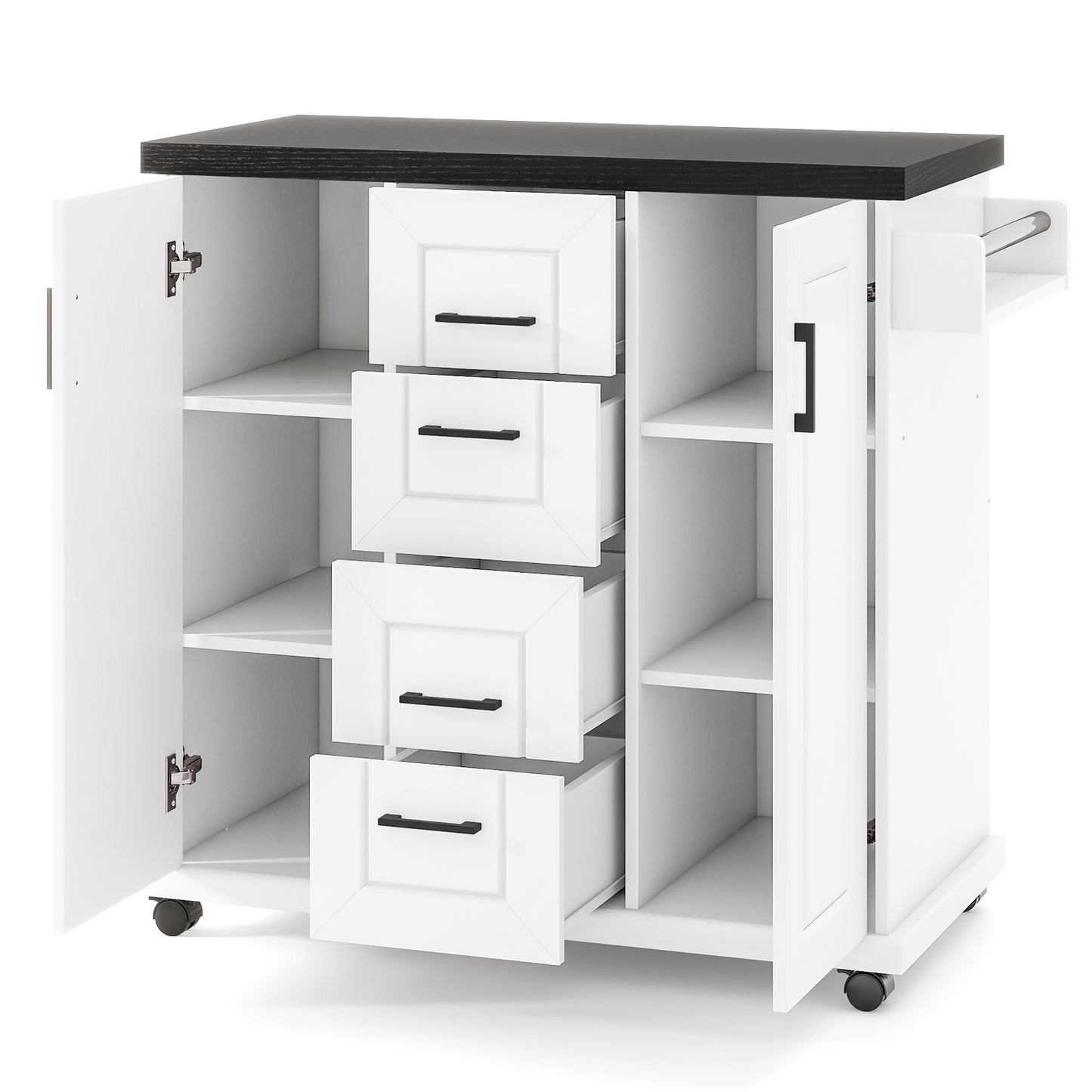 Rolling Kitchen Island Cart on Wheels with Storage Cabinets, White Kitchen Islands & Carts White at Gallery Canada