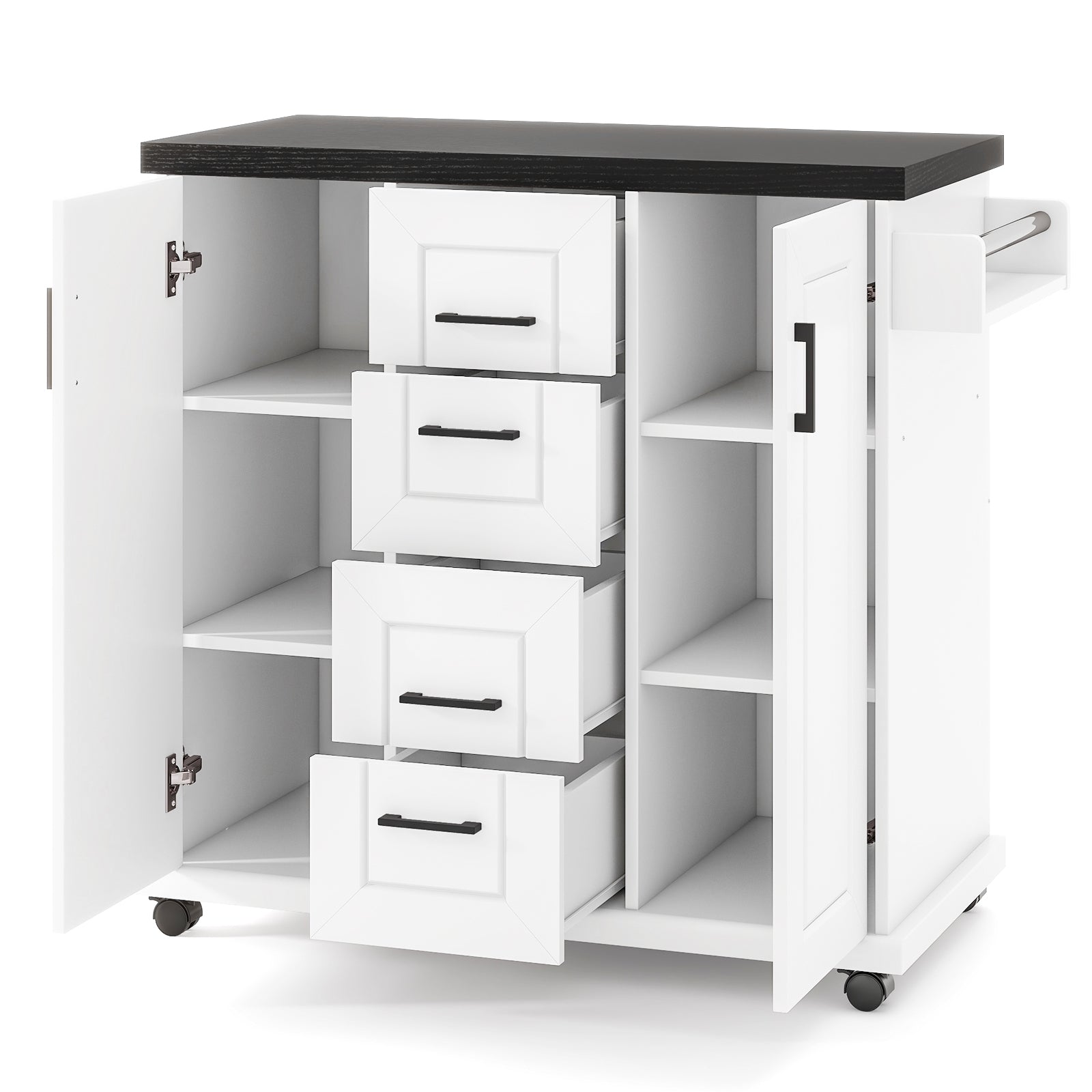 Rolling Kitchen Island Cart on Wheels with Storage Cabinets, White Kitchen Islands & Carts White at Gallery Canada