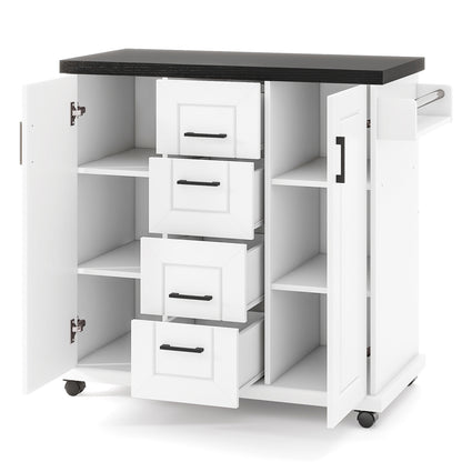 Rolling Kitchen Island Cart on Wheels with Storage Cabinets, White Kitchen Islands & Carts White at Gallery Canada