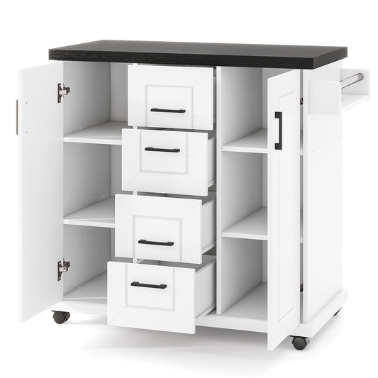 Rolling Kitchen Island Cart on Wheels with Storage Cabinets, White Kitchen Islands & Carts White at Gallery Canada