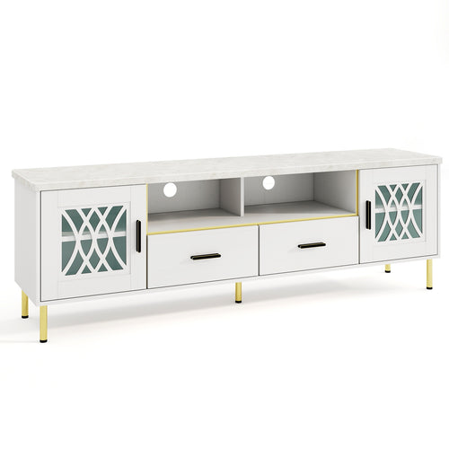 71 Inch TV Stand with Glass Doors for 80 Inch TVs, White