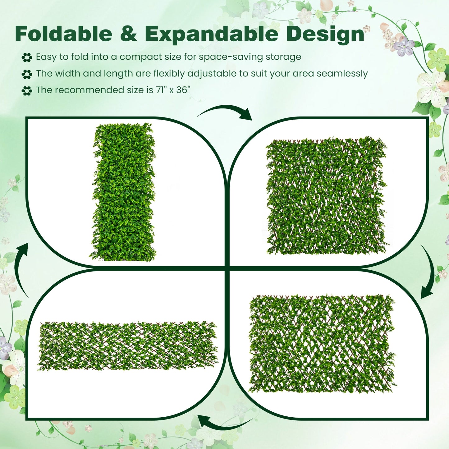 Expandable Fence Privacy Screen, Sun-Protective Artificial Hedge, Green Faux Plants at Gallery Canada