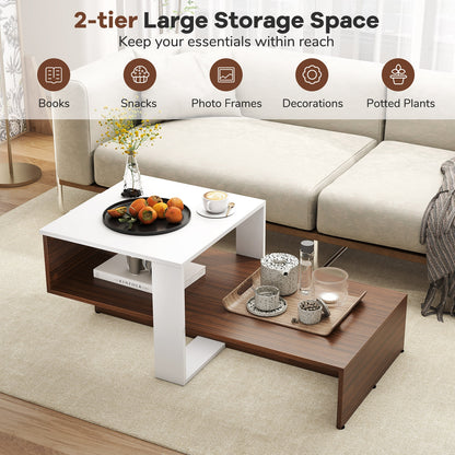 2-Tier Geometric Coffee Table, Storage Shelves, And Brown, White Coffee Tables at Gallery Canada