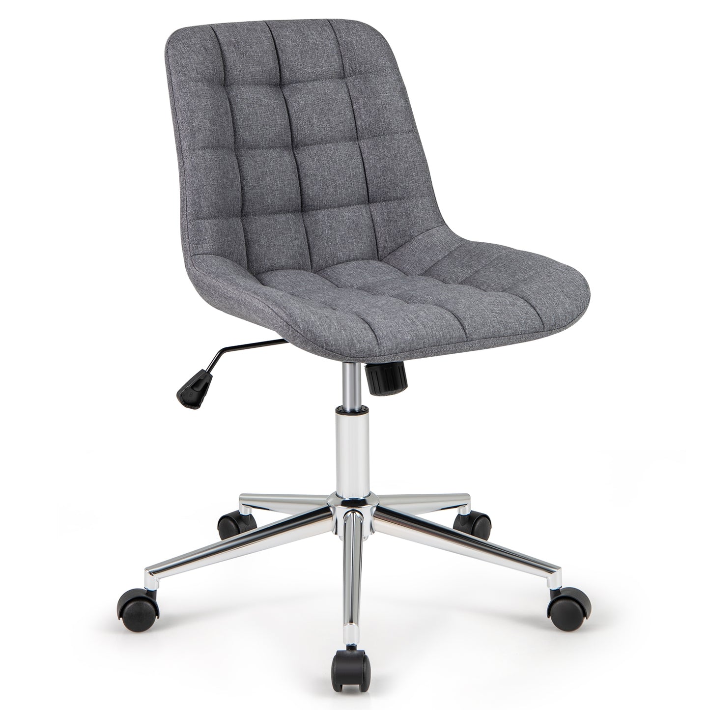 Armless Office Chair, Adjustable Height, Wheels, Grey