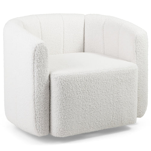 Modern Upholstered Sherpa Accent Chair with Curved Backrest and Armrests, White