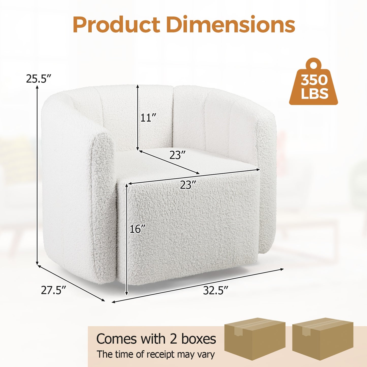 Modern Upholstered Sherpa Accent Chair with Curved Backrest and Armrests, White Sofas & Loveseats at Gallery Canada