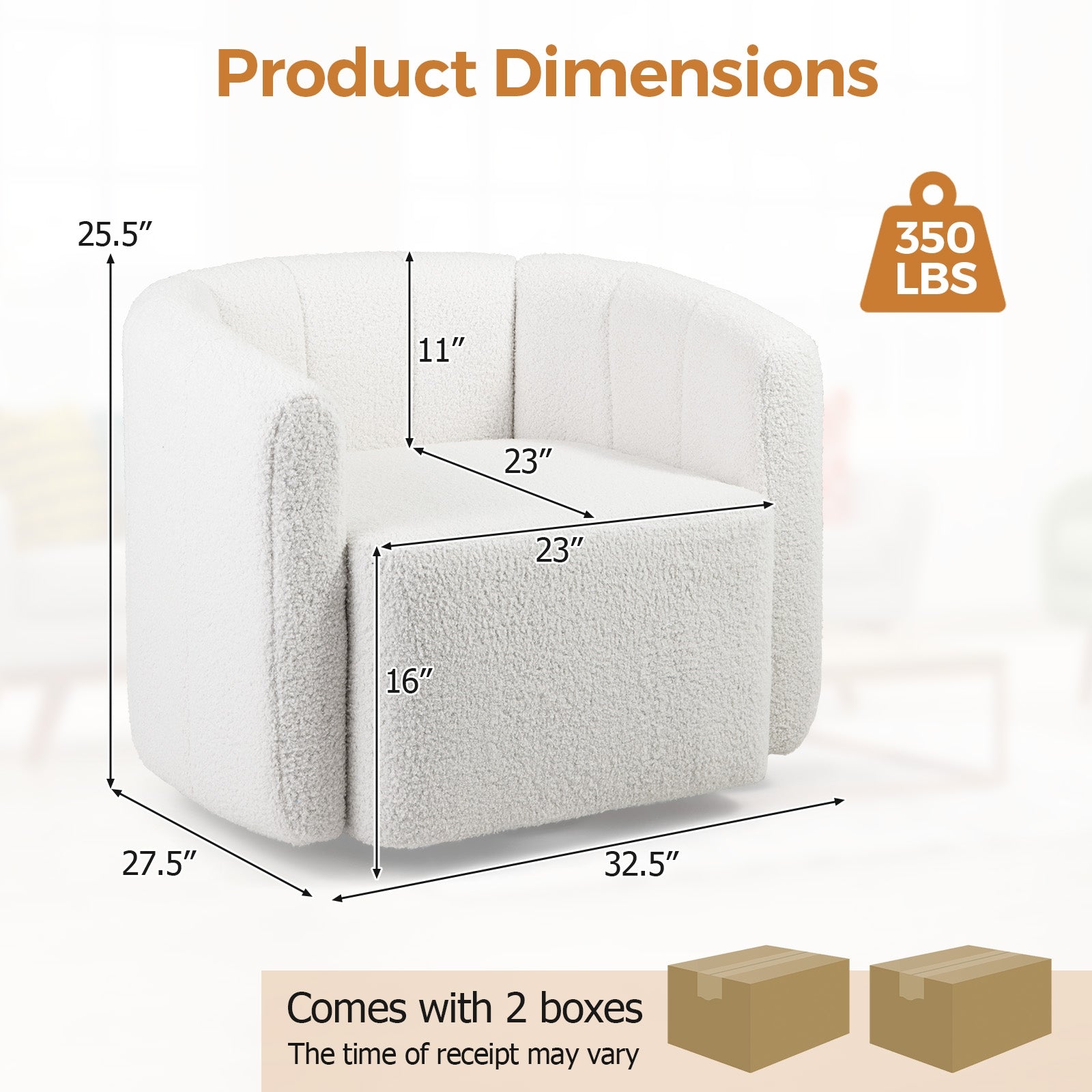 Modern Upholstered Sherpa Accent Chair with Curved Backrest and Armrests, White Sofas & Loveseats at Gallery Canada