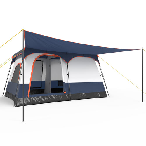 6-8 Person Camping Tent, Double Rooms, 2 Doors, Navy